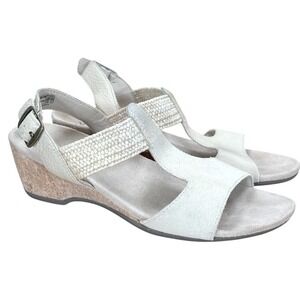 Vionic Kaytie Beige Wedge Sandals Comfort Cork Heel Adjustable Strap Size 8